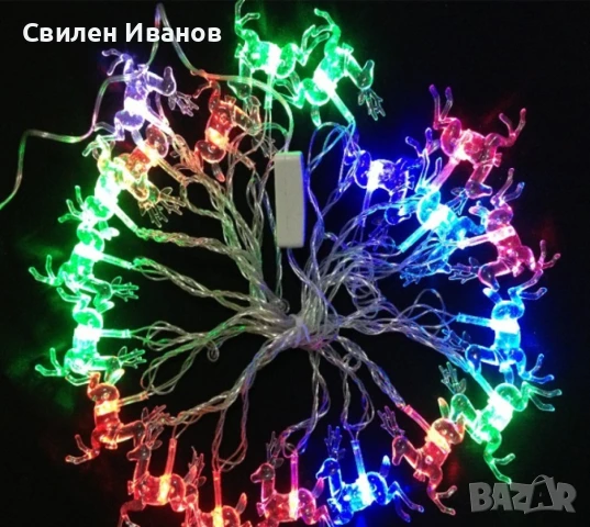 Многоцветни коледни LED лампички с еленчета с щепсел - Многоцветни, дължина - 5м ,28бр лампички. Дек, снимка 3 - Лед осветление - 51390268