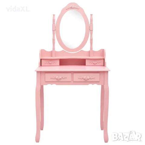 vidaXL Комплект тоалетка с табуретка, розов, 75x69x140 см, пауловния, снимка 2 - Тоалетки - 56146633