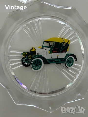 Винтидж стъклени чинии  4 броя с ретро коли , снимка 6 - Колекции - 53983710