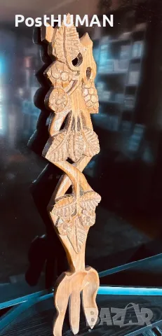 Дървена вила - вилица -дърворезба, снимка 3 - Антикварни и старинни предмети - 47385212