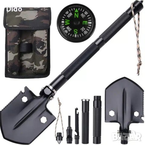 Сгъваема лопата + аксесоари, черен цвят D10  Код на продукт: TS6356