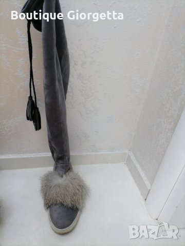 Чизми от велур с естествен пух, снимка 2 - Дамски ботуши - 36925744