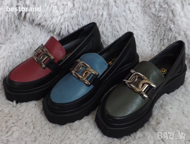 Обувки, естествена кожа, зелени, сини, бордо,  код 506/80, снимка 9 - Дамски ежедневни обувки - 40416452