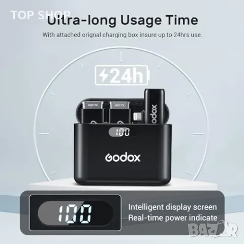 Нов Godox WES1 Kit2 Двуканален Лавалиер Микрофон 2.4G за iPhone Айфон, снимка 4 - Микрофони - 49970920