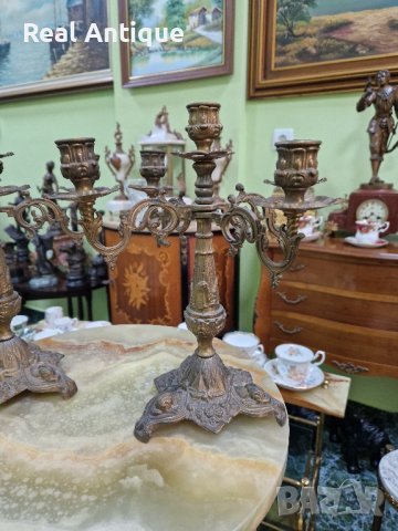 Чифт красиви антикварни френски бронзови свещници , снимка 4 - Антикварни и старинни предмети - 44304170
