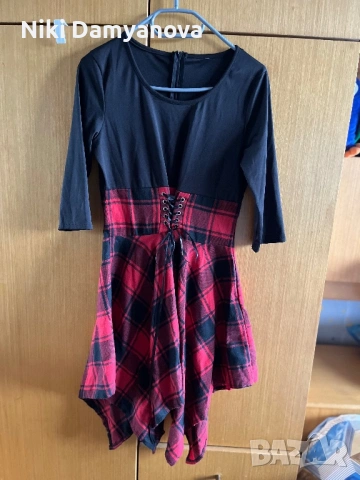 Рокля в черно и червено каре, размер S, снимка 2 - Рокли - 53956963