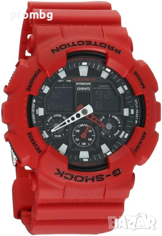 Мъжки часовник Casio G-SHOCK GA-100, черен, червен, внос от Германия, снимка 3 - Други - 31351977