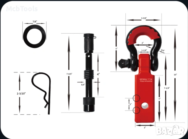 Шегел за квадратен теглич 2″ с D-Ring 3/4″ с заключващ щифт 8т, снимка 2 - Аксесоари и консумативи - 54159582