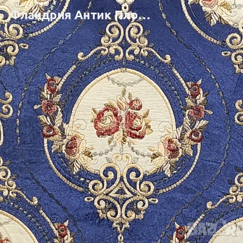 Класическо кресло с позлатена рамка и кралскосиня дамаска, снимка 8 - Дивани и мека мебел - 49648928