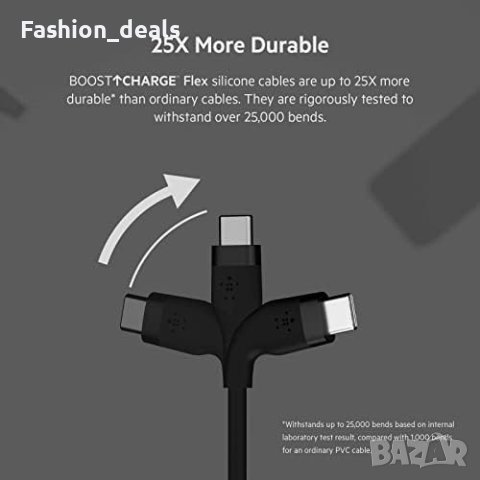 Нови Belkin 2 броя силиконови USB C кабели за зареждане черен и бял телефон Samsung Galaxy MacBook, снимка 3 - Друга електроника - 42415029