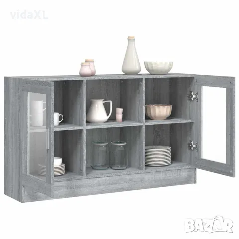 vidaXL Шкаф витрина, сив сонома, 120x30,5x70 см, инженерно дърво, снимка 8 - Бюфети - 56148018