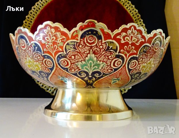 Бронзова фруктиера 720 гр.,клетъчен емайл. , снимка 2 - Антикварни и старинни предмети - 37120926