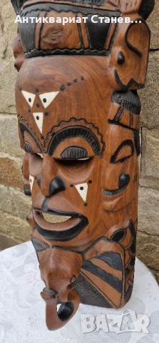 Тежка и масивна дървена маска – дялана изцяло от едно цяло дърво, снимка 8 - Декорация за дома - 51671198
