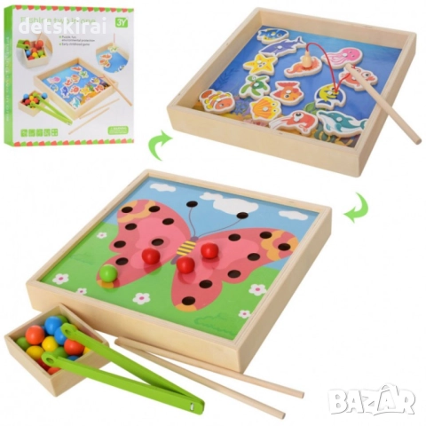 Дървена игра Риболов и Мозайка - 2 в 1, снимка 4 - Образователни игри - 52297669