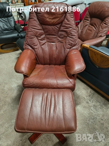 Relax кресло с отоманка от естествена кожа 
