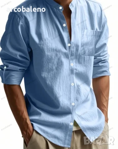 Ежедневна мъжка риза с дълъг ръкав и изправена яка, 5цвята , снимка 6 - Ризи - 50472152