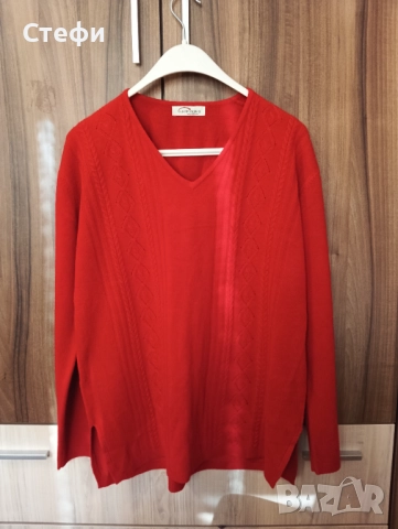 Дамски пуловер червен 3XL/4XL, снимка 4 - Блузи с дълъг ръкав и пуловери - 52919871