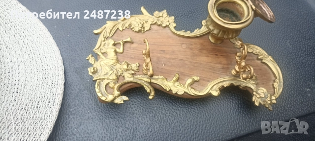 Бронзова мастилница с жена държаща тръба, снимка 3 - Декорация за дома - 52303661