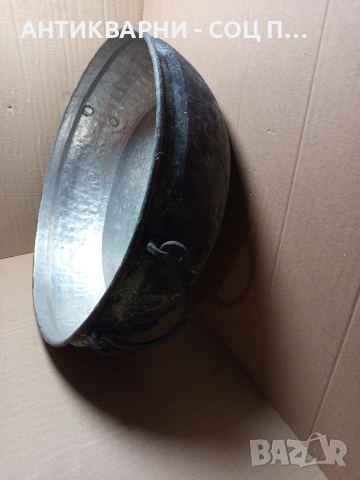 Стара Голяма Ръчно Кована Медна Тава За Лютеница За Курбан 50лт. Номер 204., снимка 4 - Антикварни и старинни предмети - 53036469