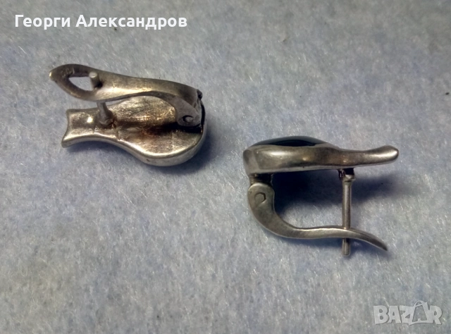 СРЕБЪРНИ БИЖУТА - Шармантни Английски СРЕБЪРНИ ОБЕЦИ Сребро 925 с Шлифован Черен Оникс, снимка 6 - Обеци - 52678575