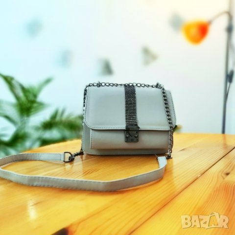 Малка дамска чанта + дълга презрамка. Сив цвят, снимка 4 - Чанти - 31413487