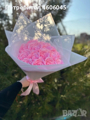 Букет от вечни сатенени рози , снимка 3 - Друго - 53876070