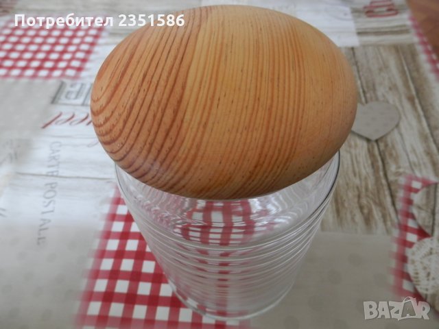 Стъклен буркан с дървено капаче за съхранение на подправки, захар, сол, кафе, сладки и други, снимка 4 - Други - 29186083