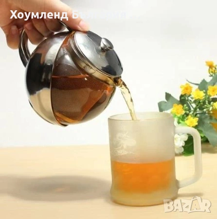Стъклен чайник със стоманена платфорна и цедка 1.1L, снимка 2 - Аксесоари за кухня - 54344669