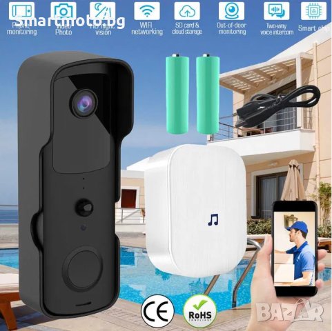 T30 звънец 1080P HD видео WiFi безжична камера Мини видео домофон, снимка 1