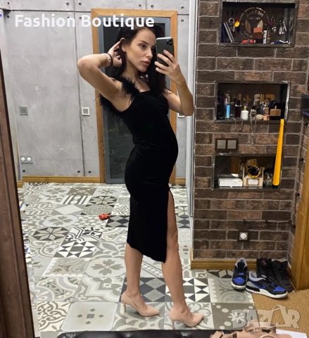 Черна рокля с щраусови пера луксозна елегантна нова година розова сива, снимка 10 - Рокли - 31235980