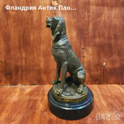 Бронзова скулптура на ловно куче върху мраморна основа, снимка 3 - Статуетки - 49648558