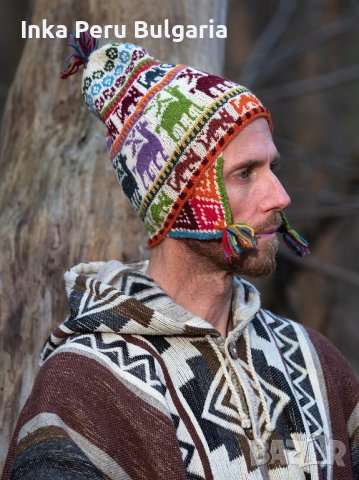 Автентична перуанска шапка модел Куско от овча вълна, снимка 5 - Шапки - 40190149