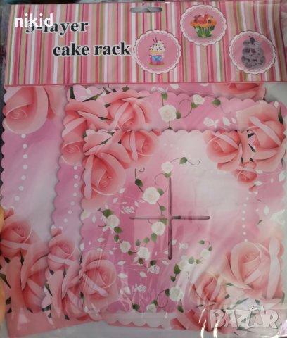 3 етажна Триетажна квадратна поставка стойка за мъфини картонена Рози кексчета