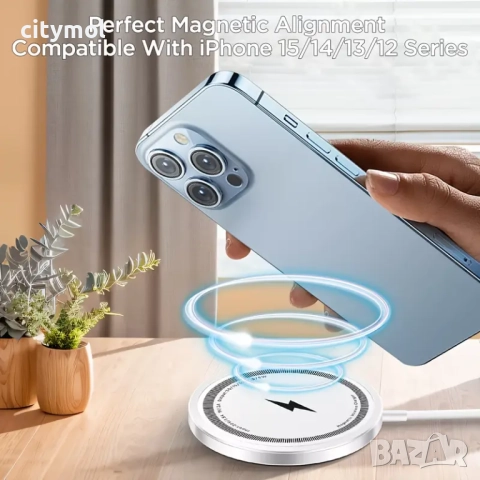 15W бързо безжично зарядно - Magsafe за iPhone 16/15/14/13/12 Pro Max, USB и Type C, снимка 3 - Безжични зарядни - 51609996