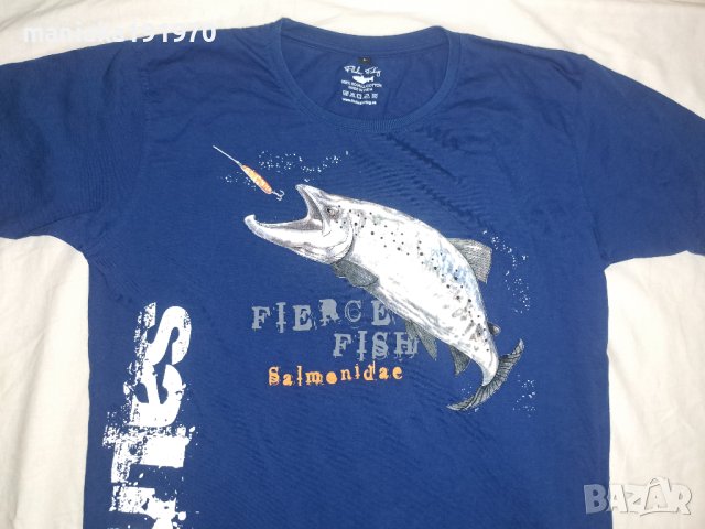 Fladen Fishing Hungry Salmon t-paita T-Shirt  (L) риболовна тениска, снимка 2 - Спортна екипировка - 42787554