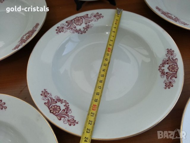 Стар български порцелан чинии дълбоки с златен кант, снимка 4 - Антикварни и старинни предмети - 34338361