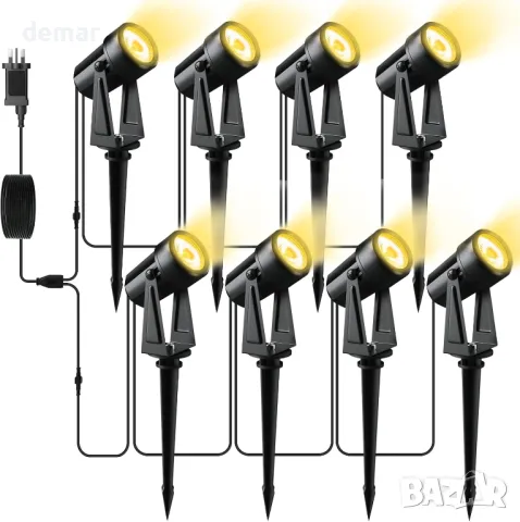 Градински лампи Pogestrand, 28/32 метра, 8 броя, LED пейзажни прожектори, 27V, 3000K, IP65