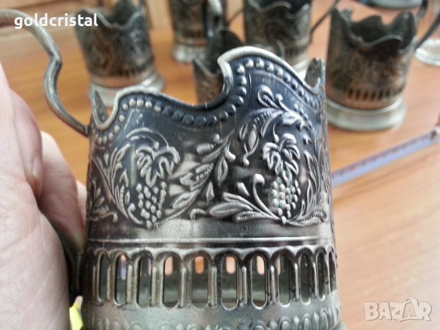 Руски посребрени стакани подстакани мнц, снимка 3 - Антикварни и старинни предмети - 36623676