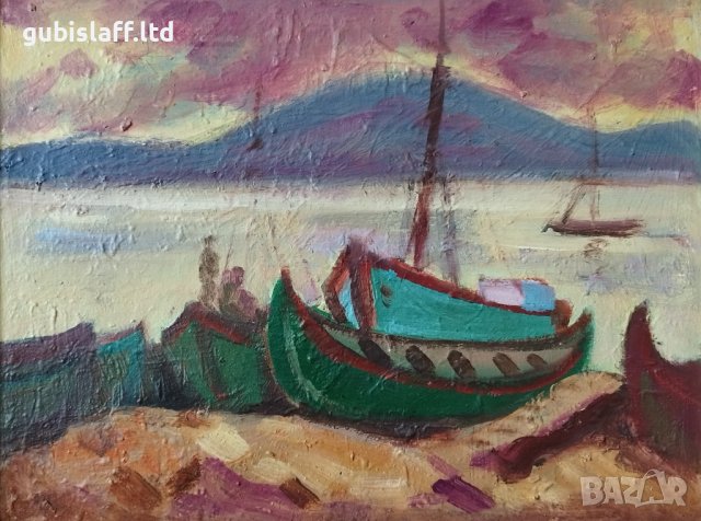 Картина, море, лодки, худ. Борис Краев, 1980-те год., снимка 2 - Картини - 42710534