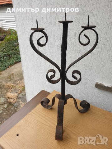 Стар свещник от ковано желязо 3ка-54см, снимка 4 - Други ценни предмети - 30470591