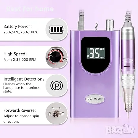 Професионална, акумулаторна ,преносима бормашина за нокти HoMove  , снимка 6 - Педикюр и маникюр - 49901843