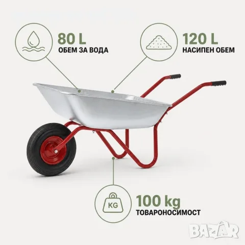 Поцинкована количка 80/100 L, 100 кг, снимка 3 - Градински инструменти - 55750193