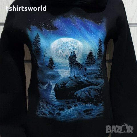 Нов дамски суичър с дигитален печат Вълк, пълнолуние, Серия вълци, снимка 2 - Суичъри - 31160431