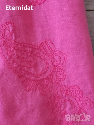 Розова дълга ленена рокля с бродерии , снимка 5 - Рокли - 51417558