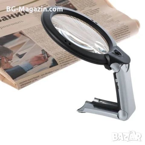 Голяма увеличителна ръчна и настолна лупа с LED осветление за четене книги ремонт лед лампа евтина, снимка 7 - Други инструменти - 50920099