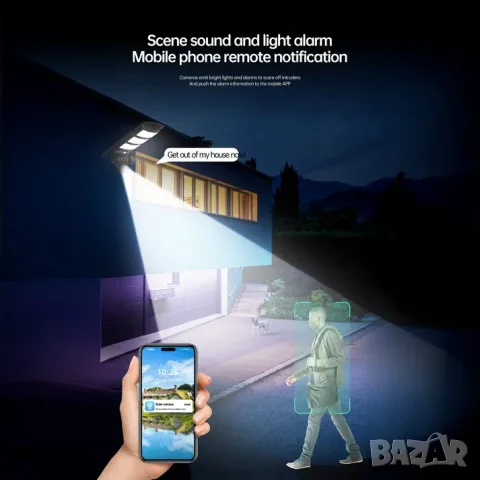 AI Соларна охранителна камера с LED осветление 2 в 1, 4G и Wi-Fi, Ultra HD 4K, 8MP, 4 обектива,, снимка 15 - Аксесоари и консумативи - 55868791