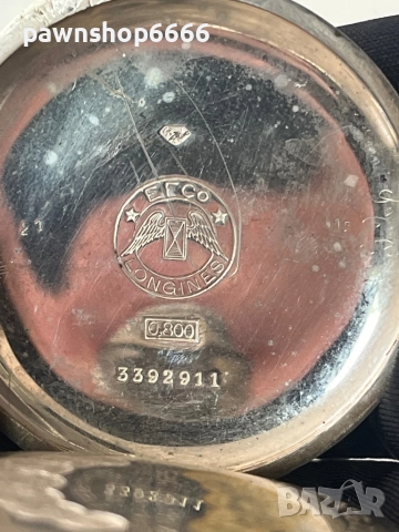 Продавам антикварен джобен часовник Longines (1916-1917 г.) – сребро 0.800, ръчно рисуван циферблат, снимка 13 - Мъжки - 51532682