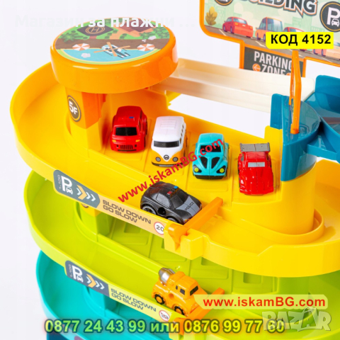 Комплект от детска писта на 5 нива с 6 броя колички и електрически светещ асансьор - КОД 4152, снимка 13 - Коли, камиони, мотори, писти - 44682454