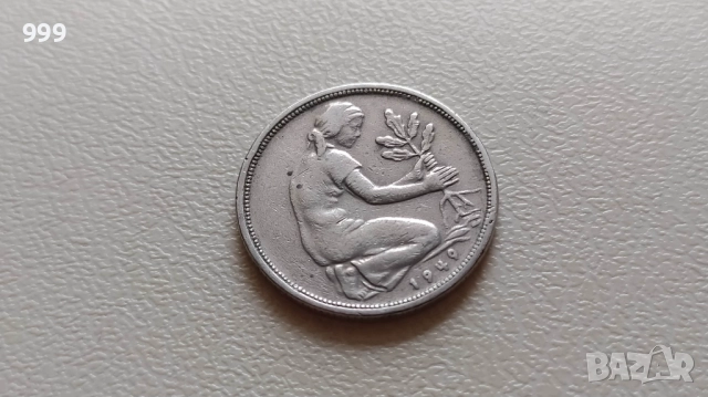 50 пфенига 1949 D, F, J - Германия, снимка 5 - Нумизматика и бонистика - 50730107