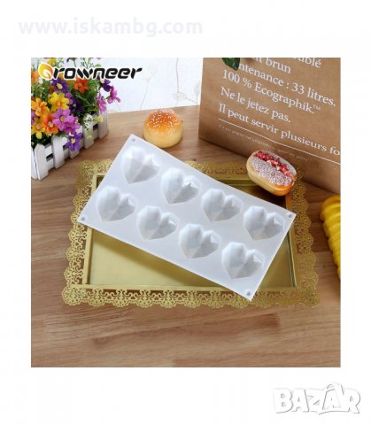 СИЛИКОНОВА ФОРМА ЗА 8 БР. ДИАМАНТЕНИ СЪРЦА - код 3153, снимка 11 - Форми - 33889245